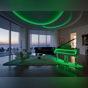 HANDCRAFTED Vibrant Green Illuminated Piano digital print by me NWT